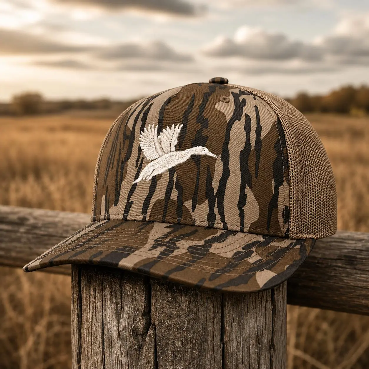 [ BUY 1 GET 1 GIFT HAT] Camo Trucker Hat with Bird Embroidery, Mesh Back Hunting Cap, Outdoor Snapback Hat, Rustic Country Camo Baseball Cap
