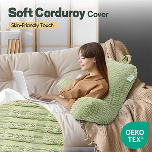 21" Higher Large Reading Pillow,Backrest Pillow with Shredded Memory Foam for Adult & Children,Designed for Bed and Couch Sitting Up,Includes Arms,Pockets and Washable Cover