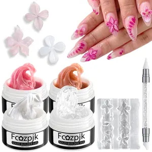Fcozpjk Hard Gel for Nails, 4Colors Solid Builder Gel Kit with Silicone Carving Mold Clear Pearly White Brown Nude Pink 3D Sculpting Gel Flower Charms DIY Modeling Design Nail Salon Supplies