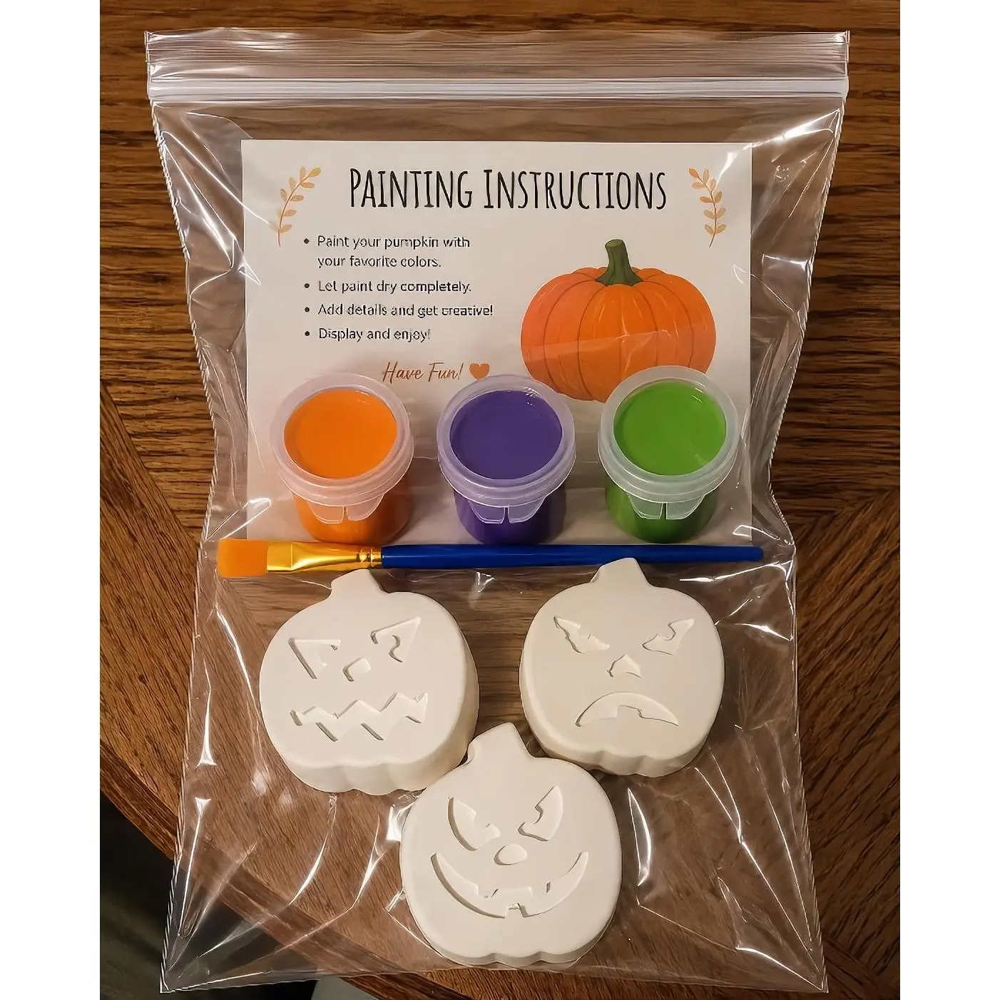 Halloween Pumpkin Painting Kit with 3 White Pumpkins, 3 Colors of Paint, and a Brush for Creative Fun