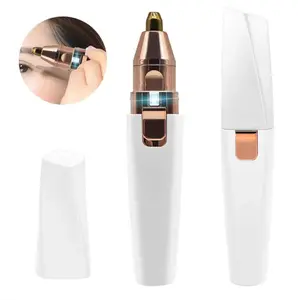 Hair Removal Electric Eyebrow Trimmer Pen for Women With Built-in LED Light Stainless Steel