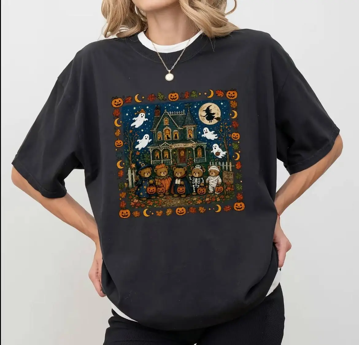 90s Bears Halloween Comfort Colors Shirt, Trick ỏ Treat Shirt, Pumpkin Lover Gift
