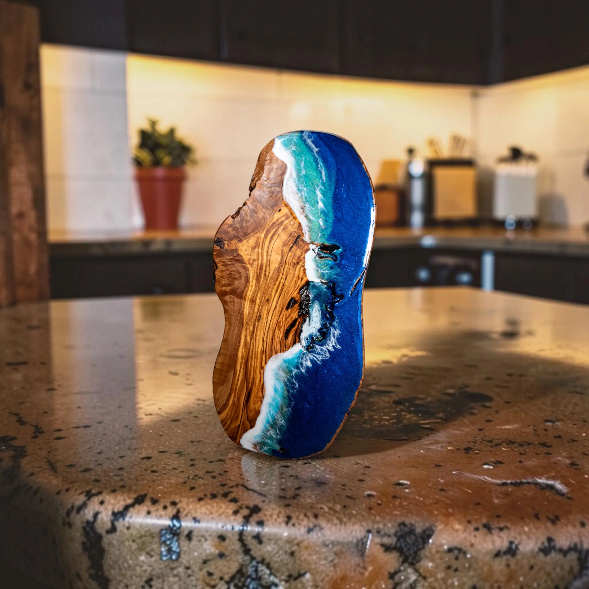 Handcrafted Ocean Wave Olive Wood Charcuterie Board - Serving Platter