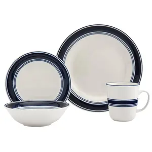 Tabletops Gallery Isiah 16 Piece Blue Stripe Di nnerware