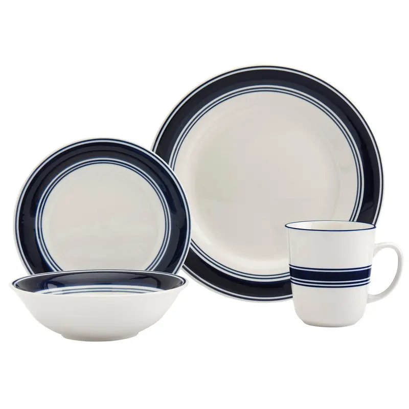 Tabletops Gallery Isiah 16 Piece Blue Stripe Di nnerware