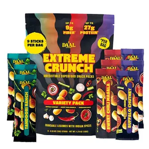 Daal Crunchy & Spicy Snacks – Healthy Snacks Made from Mung Beans – Gluten Free & Nut Free Moong Dal High Fiber Snacks Packed with 27g of Plant Based Protein per Bag – Variety Snack Pack 9 Count