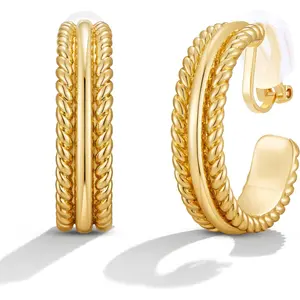 and  Clip- Earrings Two Tone Mixed Metal Clip- Earrings Chunky Hoop Clip Earrings