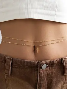 Layered Belly Chain Silver Gold Waist Chain for Women Cross Waist Jewelry for Women Gold Belly Chains Summer Stomach Jewelry Trendy Simple Sexy Body Chains non Tarnish Waterproof Plus Size