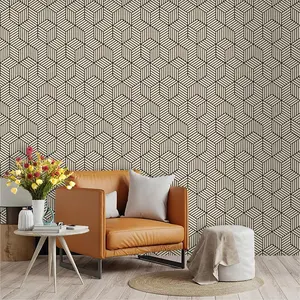 1 piece of minimalist gold geometric line printed wallpaper, used for renovating bedroom, living room, kitchen, bathroom walls, cabinets, home decoration wallpaper