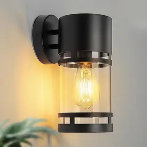 1-Pack Outdoor Wall Light Fixtures – Exterior Waterproof Lanterns, Matte Black Porch Lights Outdoor with E26 Socket & Clear Glass Shade for Patio, Garage & Entryway (Bulbs Not Included)