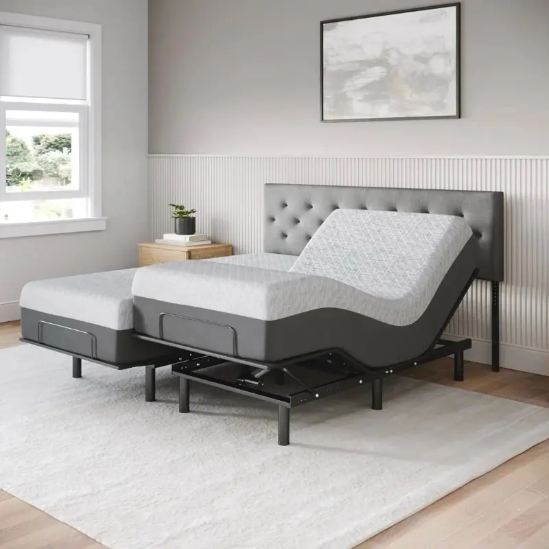 Aurora Split King Adjustable Bed + 12" Gel Memory Foam Mattress