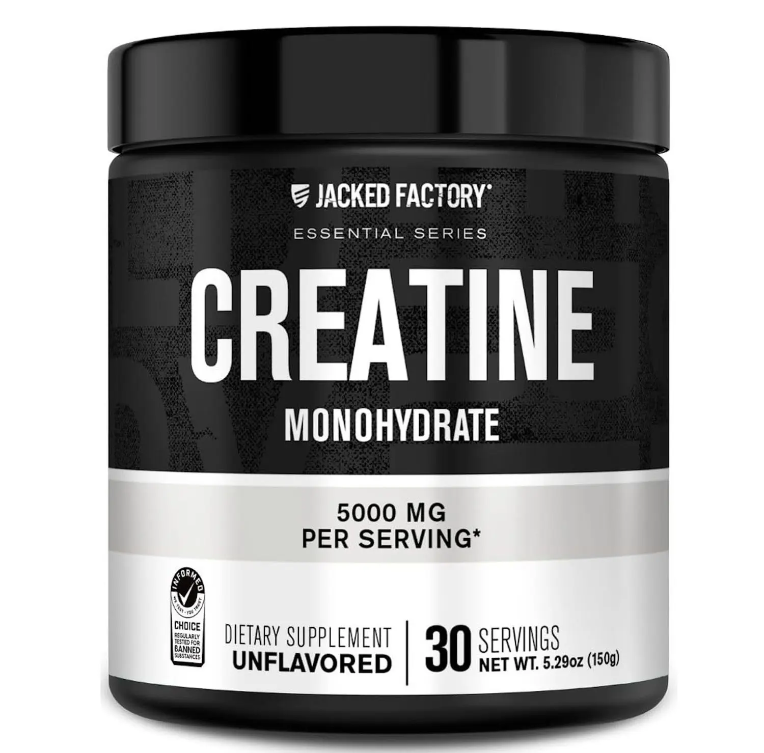 Jacked Factory Creatine Monohydrate Powder 150g - 5g Daily Micronized Creatine Monohydrate for Men and Women, Vegan-Friendly, Third-Party Tested - 30 Servings, Unflavored