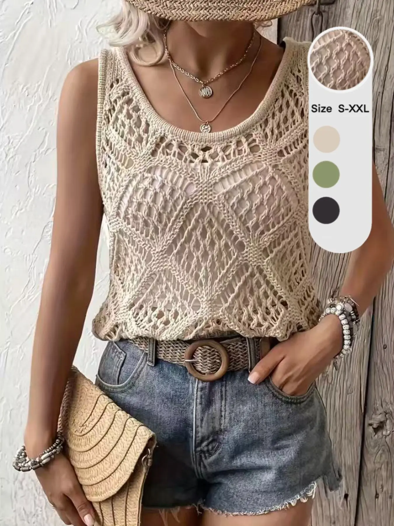Boho Chic Vintage Handmade Crochet Knit Vest, Summer New Design, Casual Elegant Slimming Sleeveless Sweater for Women