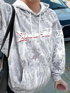 Unisex style, streetwear-inspired spring and autumn hooded sweatshirt with a tree motif, retro design, casual, unique, trendy, fashionable, street-style, fresh, simple, outdoor, stylish.