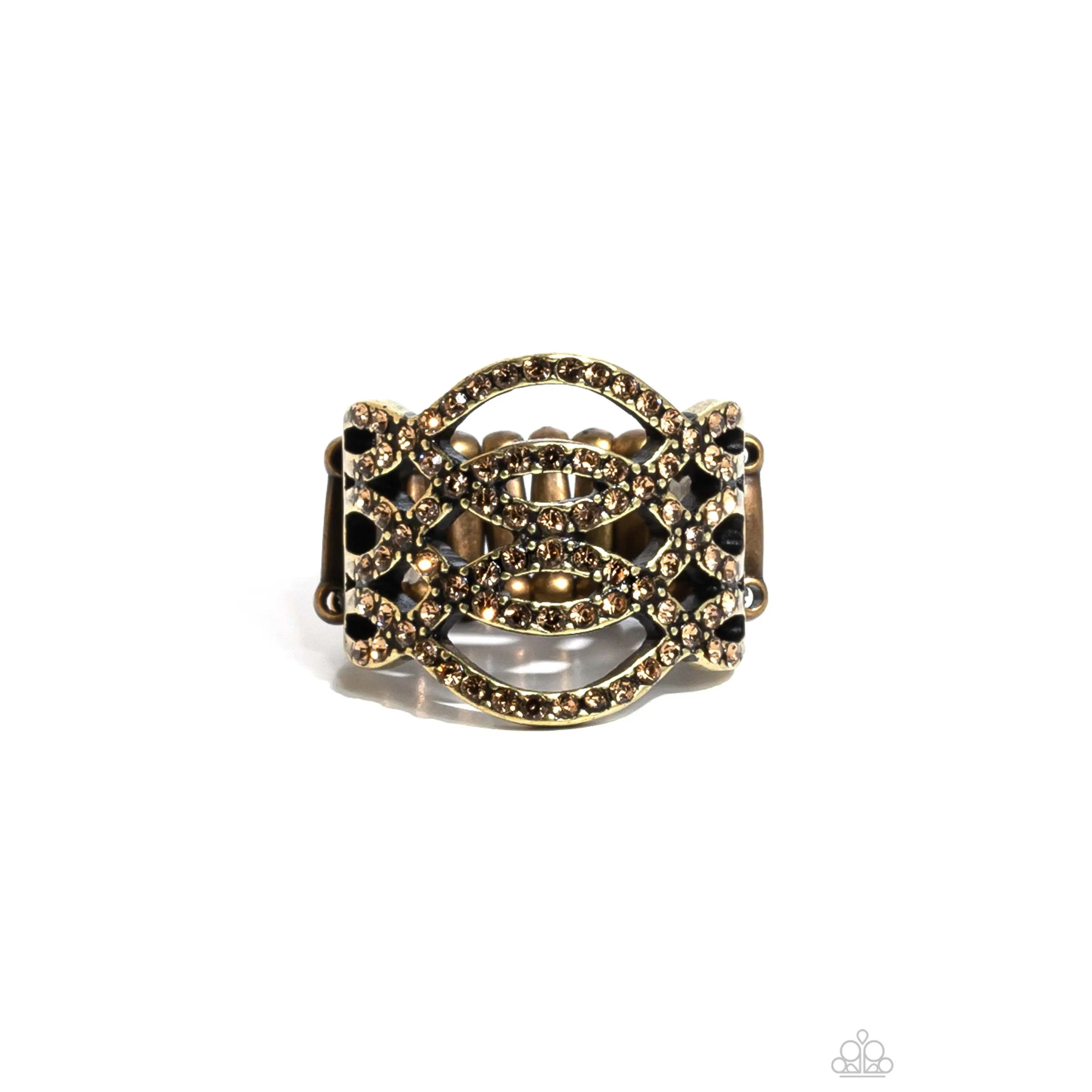 Interlocked Impression - Brass Aurum Rhinestone Ring - Paparazzi
