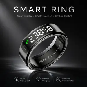 Smart Ring with Display Screen, Health Tracking Ring with Heart Rate Blood Oxygen Sleep Monitor, Gesture Control, Wireless Charging, 5ATM Waterproof Fitness Ring for Men Women