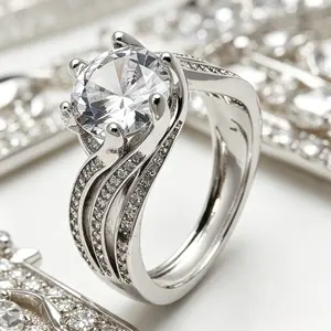 Elegant Twisted Band Engagement Ring for Women, Luxurious Statement Promise Ring with Sparkling Accents, Sleek Silvery-Tone Finish, Ideal for Weddings, Parties & Daily Wear