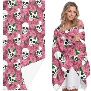 Gothic Rose Skull Print Beach Towel, Extra Large Quick-Dry Bath Towel, Modern Style, Ideal for Swimming, Camping, Travel