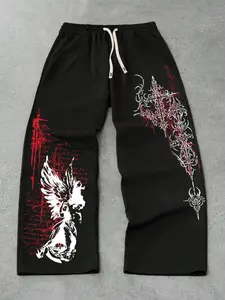 Street Life men's casual wide leg pants, unisex black casual sweatpants, spring and autumn sports pants