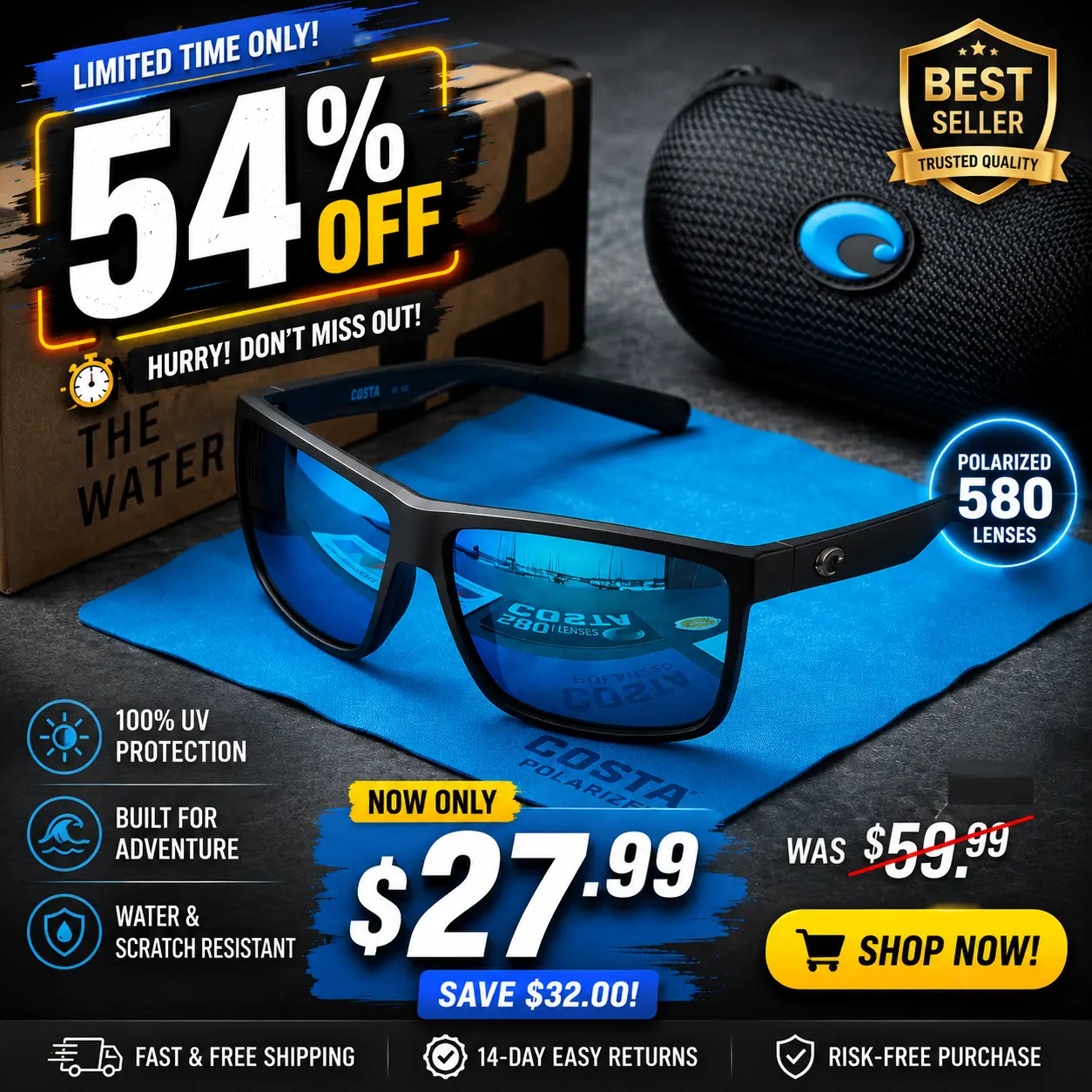 Costa Diego 580P Polarized Sunglasses Fishing Boating Outdoor UV400 Men Shades