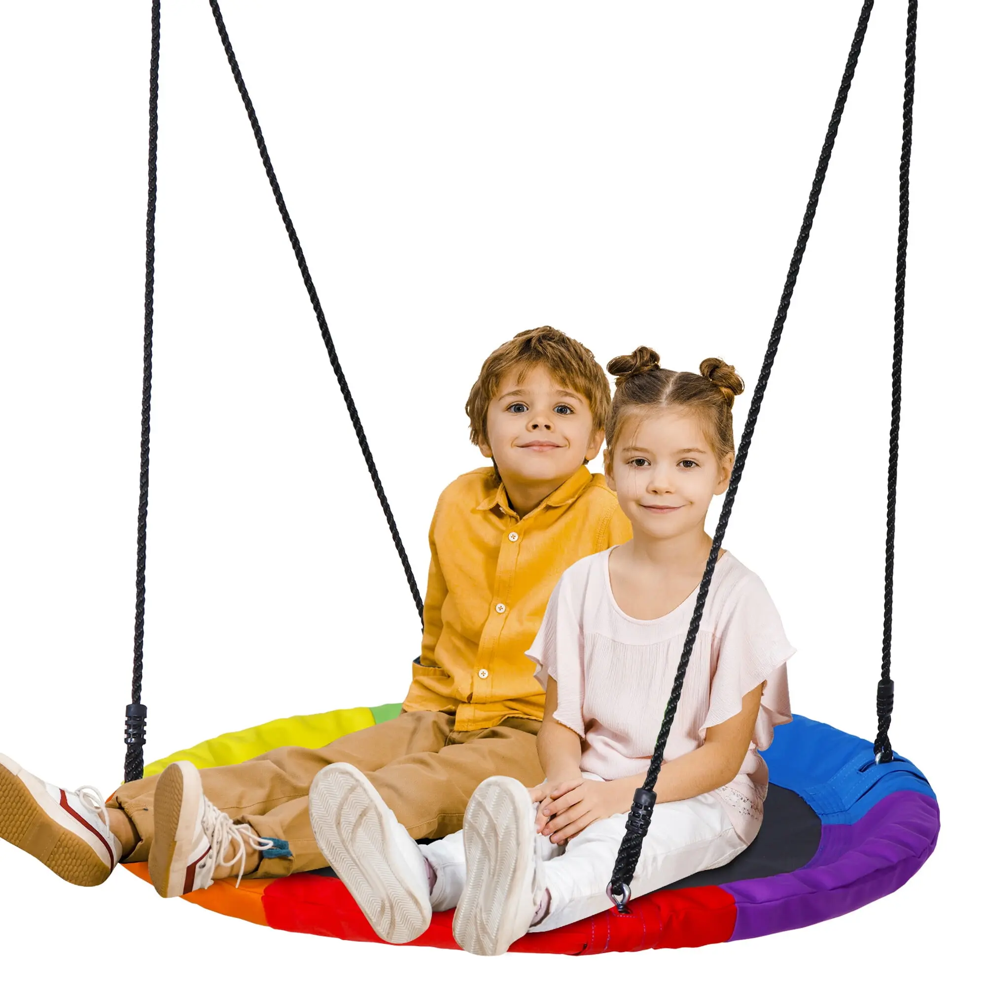 Zeny Unisex Outdoor Swing Chair Kit - 1x Flying Saucer Tree Swing (40" Diameter Round Rainbow Web), 900D Oxford Cloth, Durable Adjustable Hanging Ropes, 700 lbs Capacity, UV-Resistant, Easy Assembly, Metal-Supported, for Backyard, Kids & Adult Use
