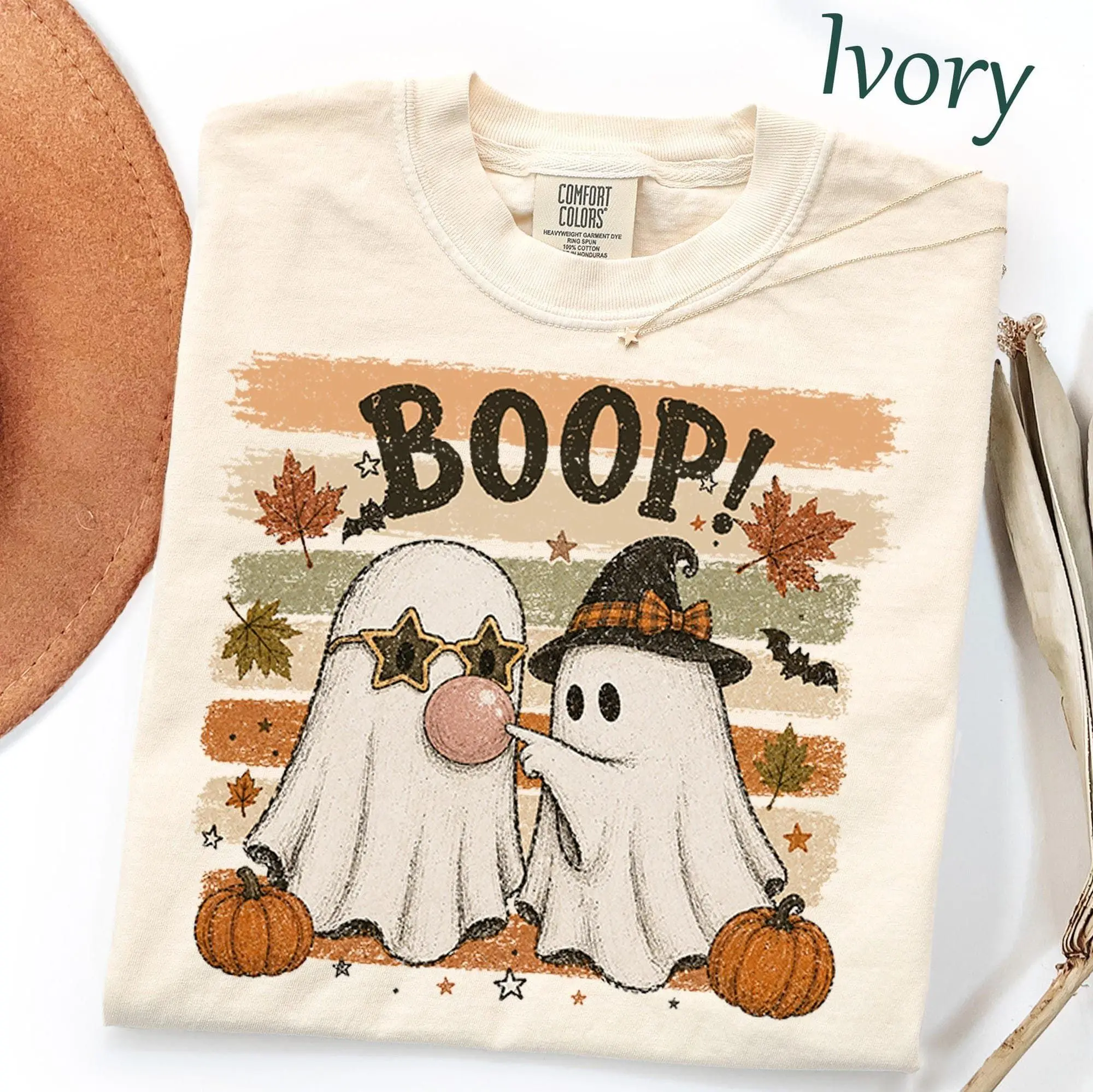 Comfort Colors Boop Ghost Bubblegum Shirt, Halloween Ghost Pumpkin T-Shirt, Spooky Season Shirt, Funny Halloween Tee, Witch Hat Retro Fall