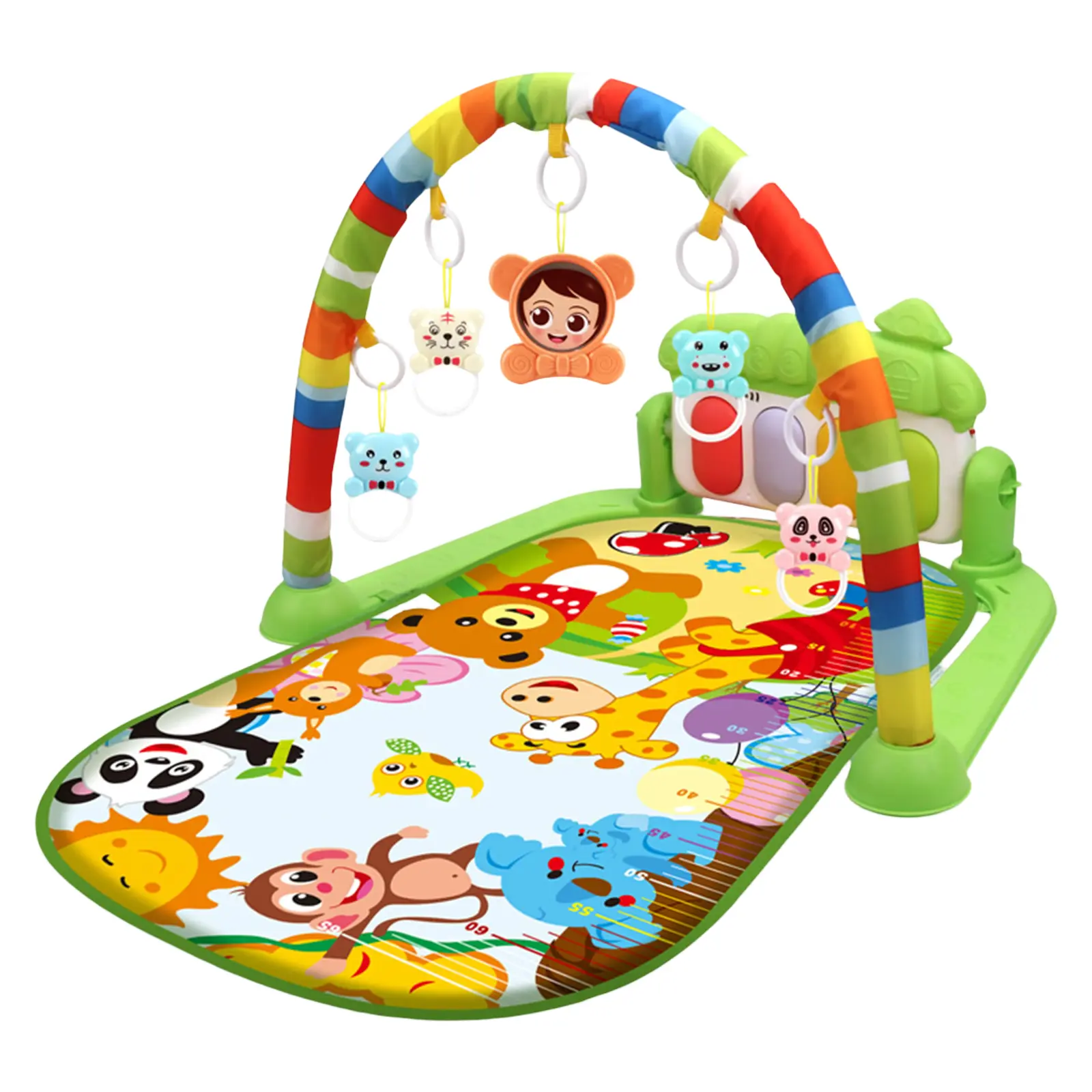 Baby Play Mat Gym - Fun Play Piano Tummy Time Mat with 5 Sensory Toys, Music & Lights - Kick & Play Activity Center for Newborns 0-36 Months, Gift for Boy & Girl