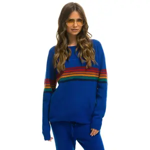 RAINBOW STRIPE 6 UNISEX CASHMERE SWEATER	- LAPIS