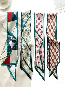 Elegant French Peacock Blue Polyester Scarf, Vintage Hairband, Woven Ribbon, Multifunctional Scarf, Boho Style Scarf, Bag Accessory, Casual Style