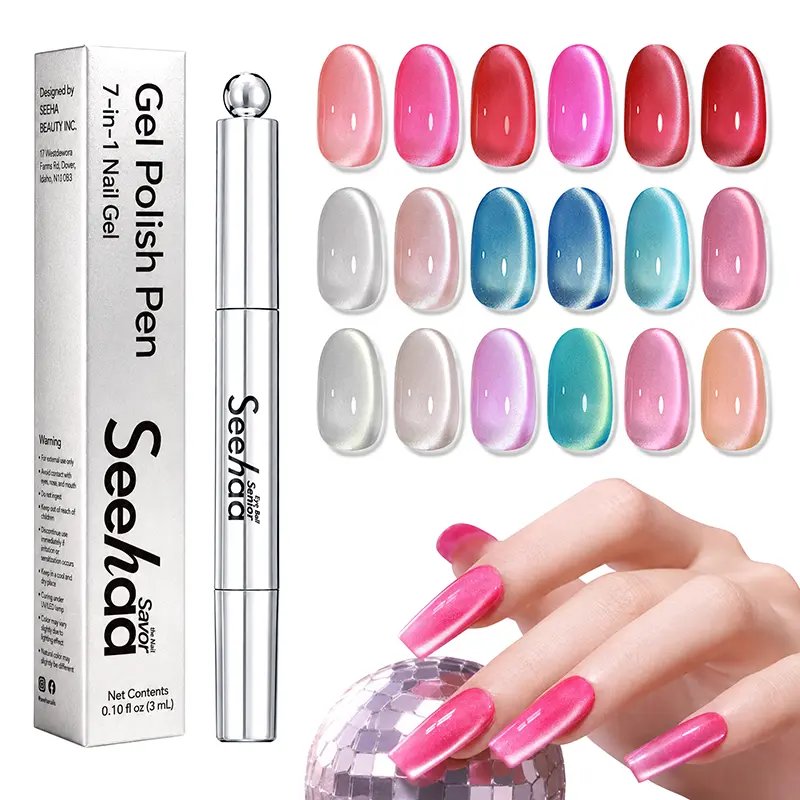One-Step Cat Eye Gel Nail Pen, 7-in-1 Magnetic Polish with Detachable Magnet (Snaps onto Tip), No Base/Top Needed, Twist Precision & Vitamin E Formula, Salon Cat Eye at Home (Nude Blush)
