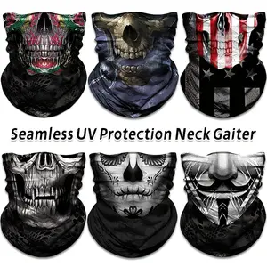 1 piece, UV Protection Neck Gaiter, 100% Polyester Knitted Fabric, Skull and Patriotic Design, Windproof, Sweatproof, Quick-drying, Multi-functional Outdoor Sports Scarf, Hand Washable, Suitable for Easter, Halloween, Day of the Dead neck gaiter face