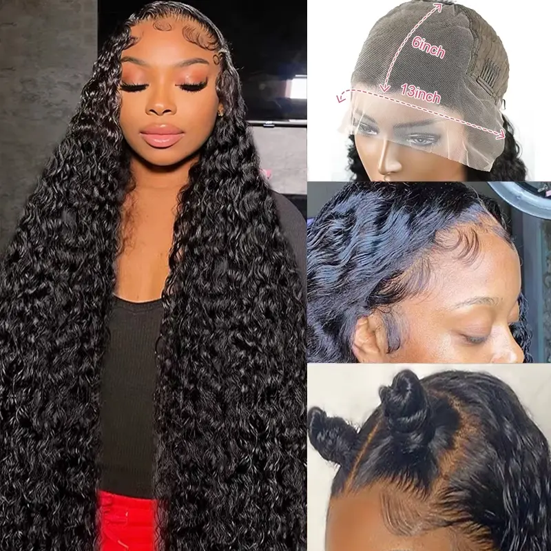 New Deep Wave 13x6 Lace Frontal Wig 250% Density Soft Full Breathable Curly Human Hair Wig for Women Transparent Swiss Lace Classic Black summerwins Natural Daily Wig Minimalist Lace Wig