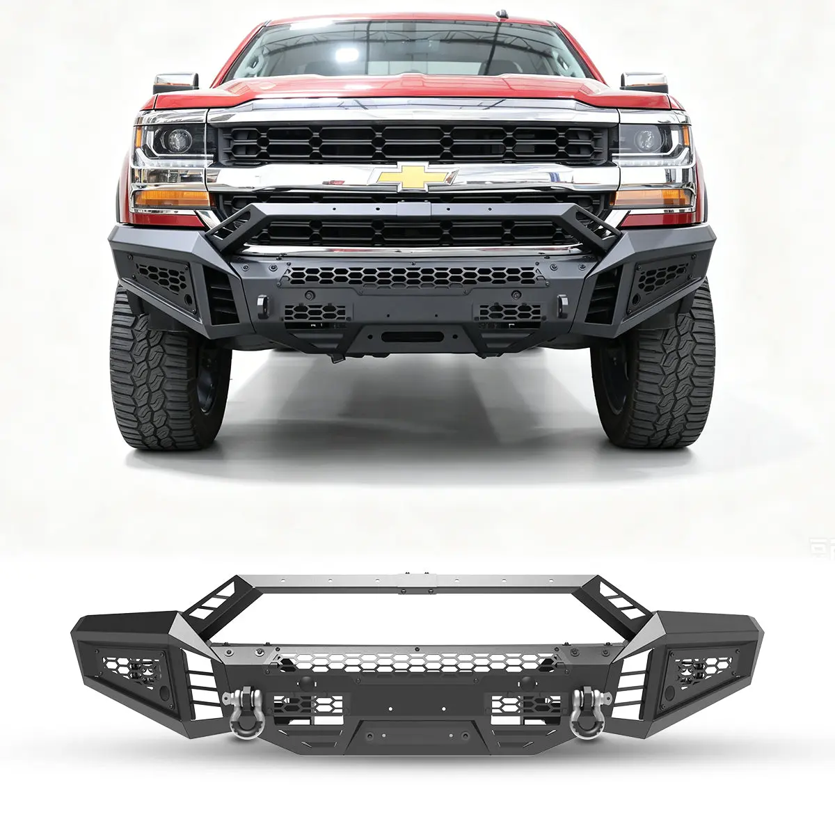 WOLFSTORM Front Bumper for 2016-2018 Chevy Silverado 1500, Bull Bar - 3b, 4" Light Bar Mounts, Bolt-On Design, Dual D-Ring Shackle Mounts, Easy Installation Auto Replacement Bumper