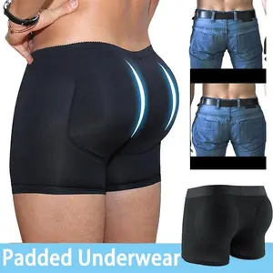 Mens Body Shaper Padded Underwear Butt Enhancer High Waisted Shapewear Butt Lifter Boxers with Detachable Pads Black Menswear Socks Operator Tummy Control Cincher