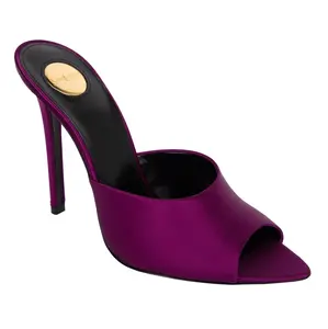 Pre-owned Saint Laurent Women's Saint Laurent Goldie Mules In Satin Crepe Purple by Rebag