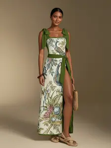 Curvvvy Tropical Printed Bikini Set for Women, Green Floral Peacock Two Piece Swimsuit, Boho Beachwear, Sexy High Waist Bikini, Summer Vacation Outfit, Resort Wear, Pool Party Swimsuit, Elegant Beach Look