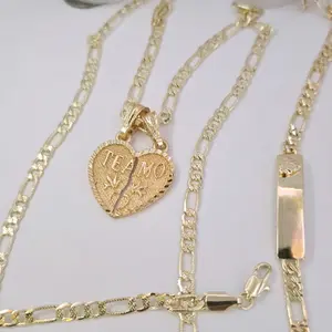 Te Amo Heart Necklace with ID Bracelet Figaro Style Gold-Plated Christmas Gift Set