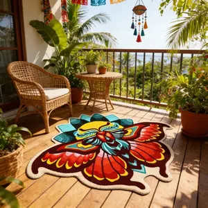 Bohemian Colorful Irregular Lotus Moth Carpet Rug, Soft Washable Plush Mat for Living Room Bedroom, Home Decor