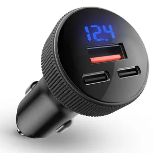 108W USB C Car Charger, Dual PD45W QC3.0 USB Cigarette Lighter Charger Adapter, Fast Car USB Charger with Digital Voltmeter Compatible with iPhone 15/14/13/12 Galaxy S23/S22/S21 iPad Tablets