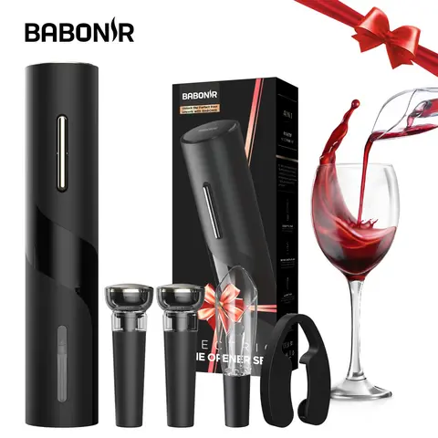 Battery Powered Automatic Electric Wine Opener Set - 13.58 oz Durable ABS Modern Kitchen Utensil Kit with Vacuum Stoppers, Wine Aerator, Foil Cutter, Portable Bottle Opener, No Magnets, Ideal Christmas Gift for Adults
