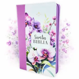 Biblia para Mujer con Cierre Letra Super Gigante 19 puntos Mediana RV1960 imit piel floral lila orquidea con indice y canto floral