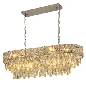 Modern Golden Oval Ice-crackled Crystal Chandelier, Diameter 40 x 14.2 Inches,  Height Adjustable, 12-Lights