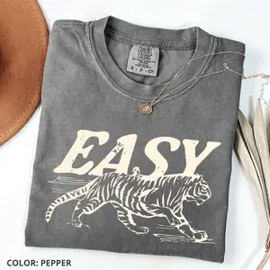 Comfort Colors Vintage Easy Tiger Graphic T-shirt, Retro Easy Tiger T-shirt, Unisex Boho Aesthetic, Best Gift Womenswear Cotton Fabric Top