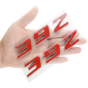 2X 392 Emblem Badge Decal 3D Logo Nameplate 3D Raised Strong Adhesive Fit for 392 Matte Black (Chrome Red)