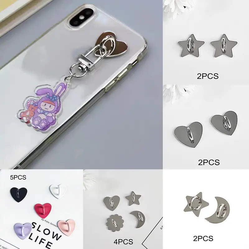 Metal Moon Star Phone Charm Holder, Cell Phone Charms, Self Adhesive Mobile Phone Case Finger Ring, Heart Cellphone Case DlY Decoration, Phone Chain, Phone Accessories, Phone Ornament