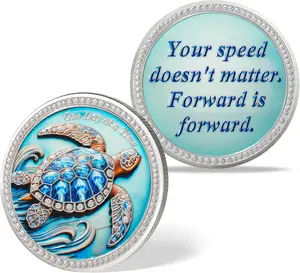 Turtle Sobriety Coin, 3D Sea Turtle Recovery Medallion with One Day at a Time Message, 12 Step Recovery Pocket Reminder, Sobriety Gift for Men Women, Daily Encouragement Token