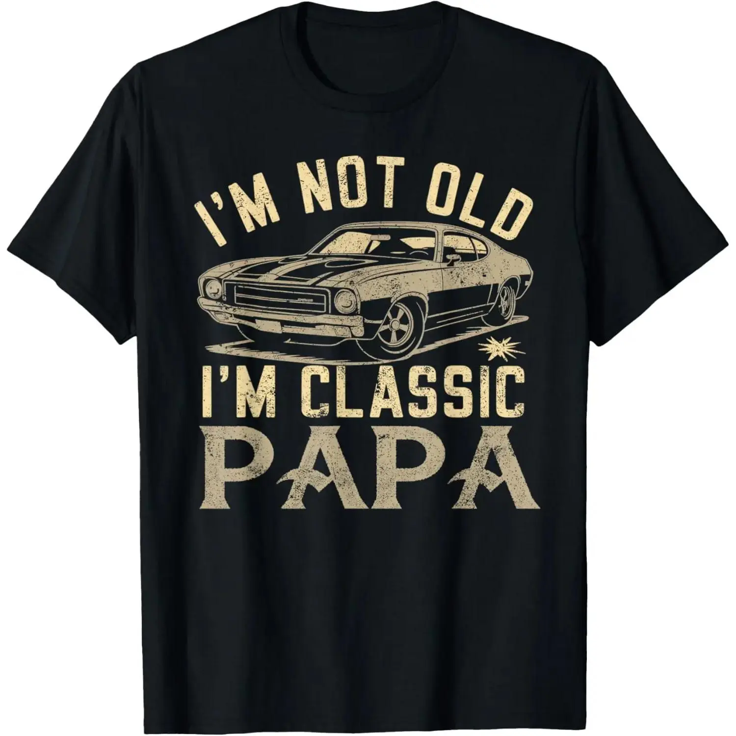 Men's Cotton Soft Natural Fabric Shortsleeve Menswear T-Shirt - Funny Classic Papa Father's Day Gift, Casual Graphic Sports Top, Round Neck