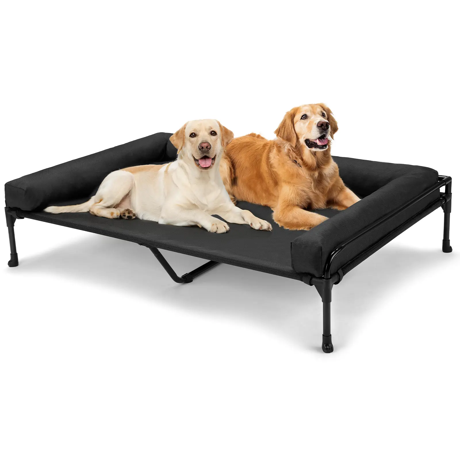 #Summervibes #petlovers Veehoo Elevated Dog Bed - Cooling Airflow Outdoor Cot for Large Pets with 3-Sided Fence, Mesh, No-Slip Ft & Removable Bolster, Mesh Center, Rubber Feet