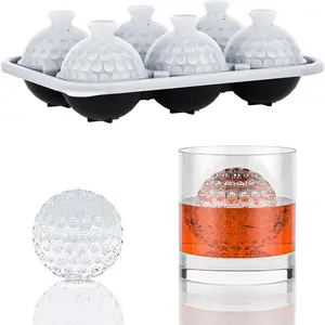 6 Chamber 2.2" 3D Golf Gifts Ice Cube Tray With Funnel,Large Round Ice Ball Maker Mold  Fun Shapes  Sphere Ice Molds,For Chilling ,,,Brandy and Beverages