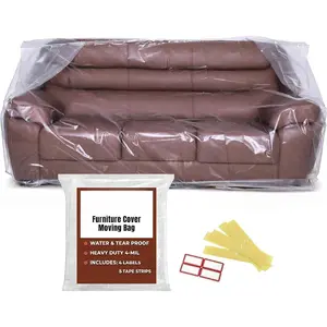 Furniture Cover Dust-Proof Moving Bag for Sofa & Boxes - Clear, Odorless Plastic - 4mil Thick - 92W x 42D x 62/41H Inches